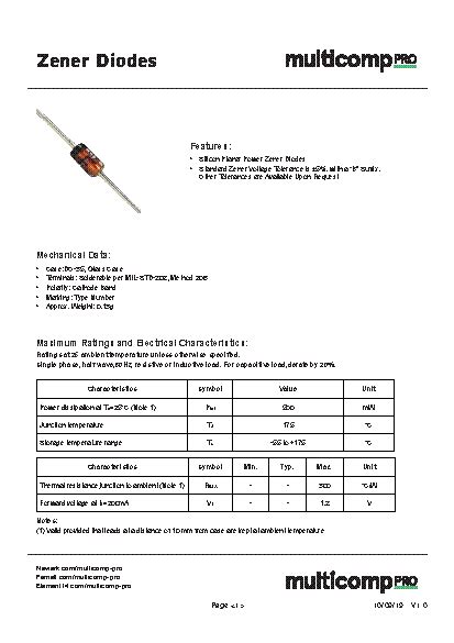 1n5231b T Datasheet Diode Zener 500mw 51v Do 204ah Full Reel Zener