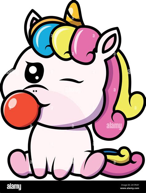 An Adorable Digital Illustration Of A Cute Rainbow Unicorn Blowing A