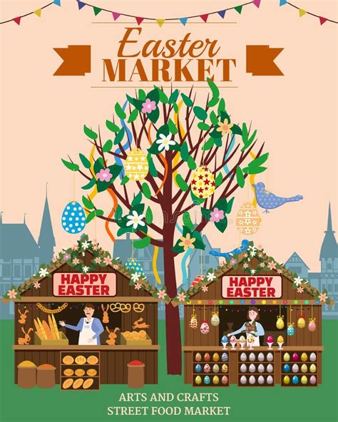 Easter Market Poster Holiday City Spring Fair Easter Tree Wooden