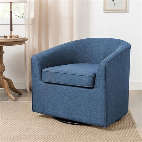 Lue Bona Navy Blue Fabric Upholstered Swivel Barrel Chair Accent Chair