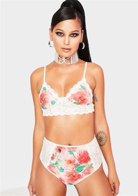 Two Piece Floral Lingerie Set White Dolls Kill