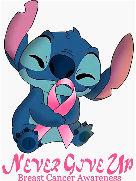 Stitch Never Give Up Breast Cancer Awareness Sticker For Sale By Elenega Redbubble