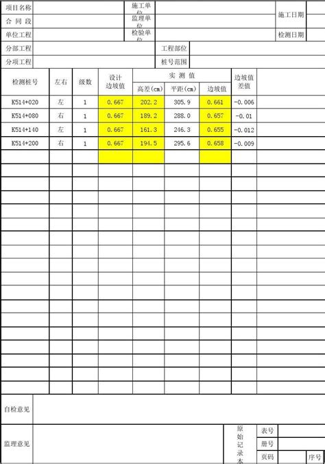 边坡坡度检测记录表word文档在线阅读与下载免费文档