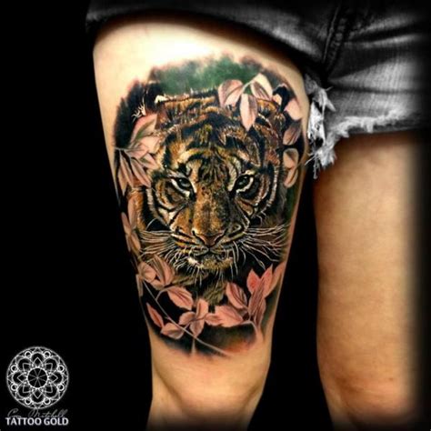 Realistic Tiger Thigh Tattoo by Coen Mitchell