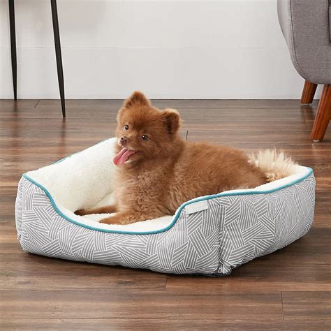 Frisco Sherpa Rectangular Bolster Dog Bed, Gray Basket Weave Print ...