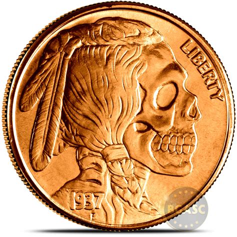 1 Oz Indian Skull Copper Round United Snakes Of America Series 1 New