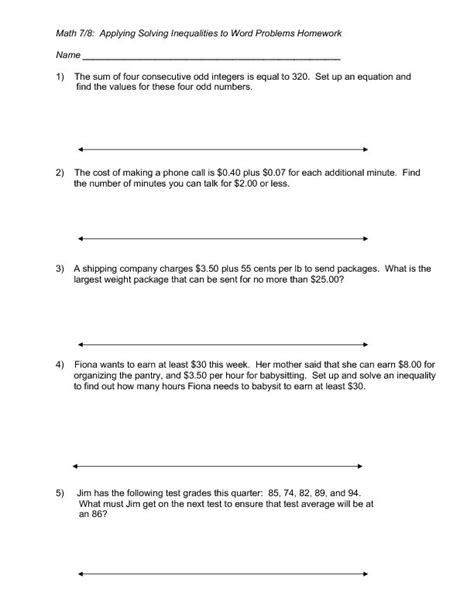 Real World Inequality Problems Worksheets