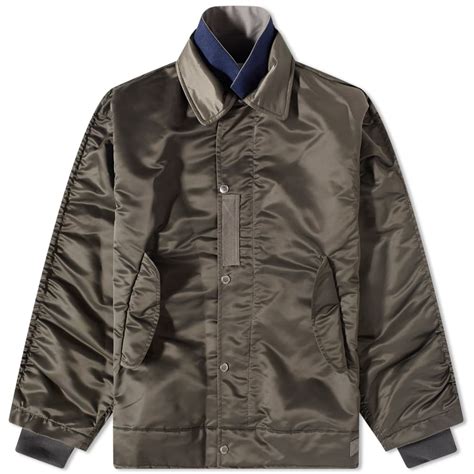 Sacai Mens Nylon Twill Bomber Jacket In Dark Khaki Sacai