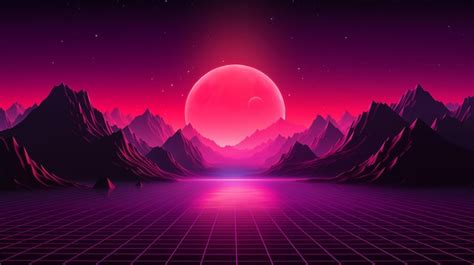 Paisagem retro futurista dos anos 80 Ilustração futurista de sol