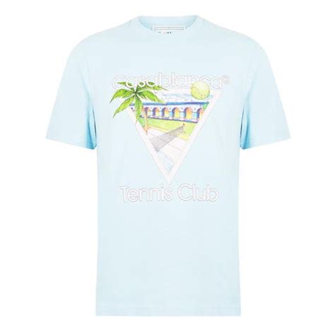 CASABLANCA Tennis Club Print T Shirt Men Blue Flannels