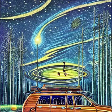 Krea Psychedelic Trippy Dodge Grand Caravan Pine Forest Moons