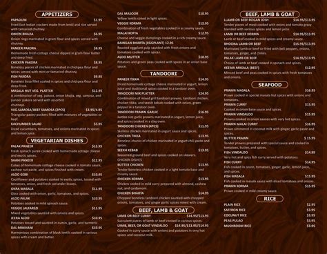 Menu at Masala Hut pizzeria, Calgary