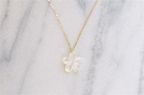 Mother Of Pearl Plumeria Necklace Etsy