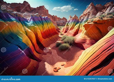 Beautiful Rainbow Colored Desert Canyon With Red Rock Formations Stock