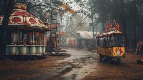 Premium AI Image | Mysterious abandoned carnival with rusty rides