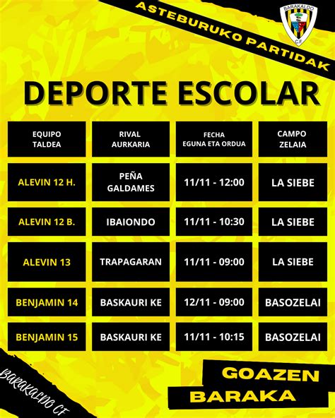 Horarios Del Futbol Base Y Escolar Barakaldo Cf