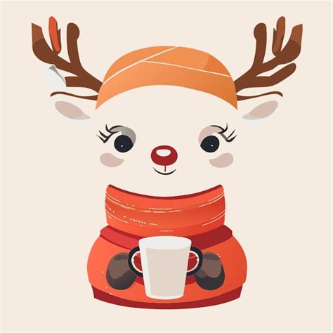 Premium Vector Cute Reindeer Wearing A Scarf And Drinking Hot Coco Vector Illustration Cartoon