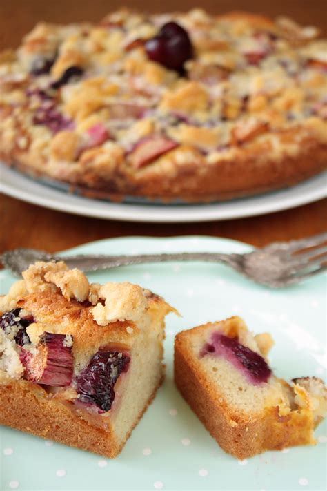 Cherry Rhubarb Streusel Cake Anne S Kitchen