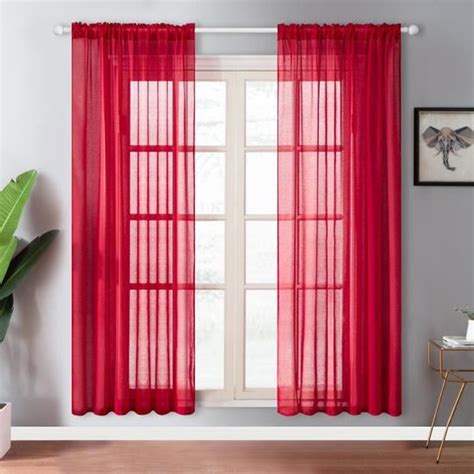 2pcs Voilage Noël Rouge 140x220cm en Effet Lin décoratif Salon