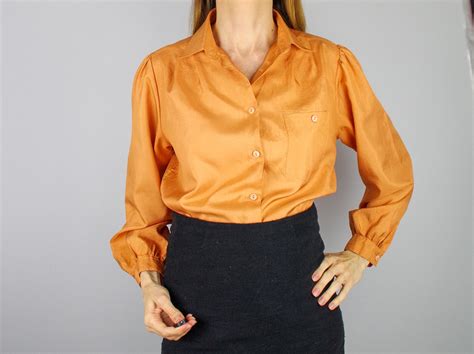 Vintage Burnt Orange Blouse 1970s Ladies Silky Shirt 70s Etsy