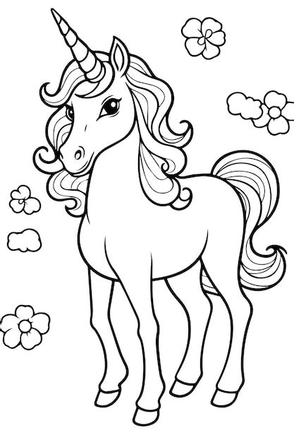 Libro para colorear página lindo unicornio Vector Premium