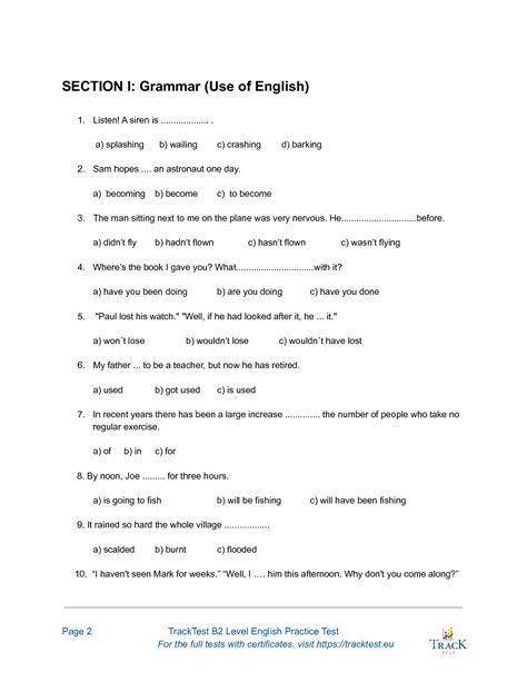 B2 Diagnostic Test Worksheet English Test English Grammar 60 Off