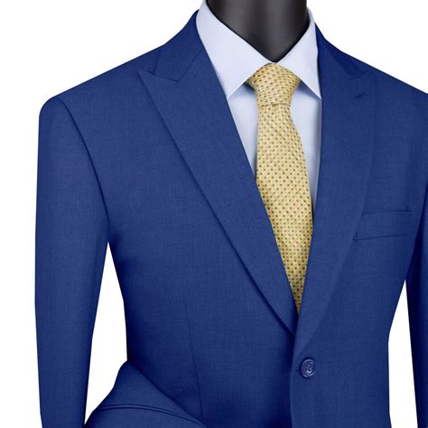 Vinci Men S Blue 2 Button Peak Lapel Modern Fit Suit New Ebay