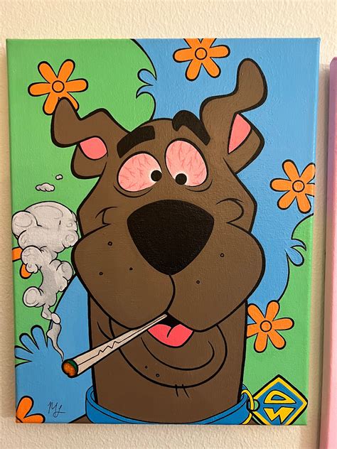 Stoner Cartoon Scooby Doo Portrait Original Handmade Acrylic Etsy