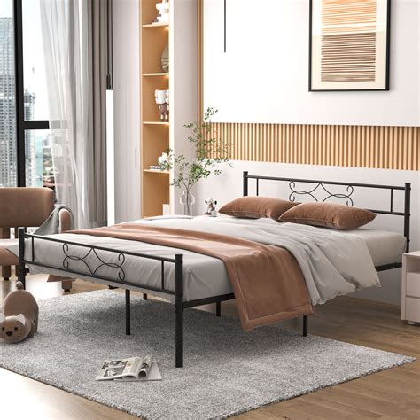 Vecelo Full Size Metal Platform Bed Frame With Headboard And Footboard