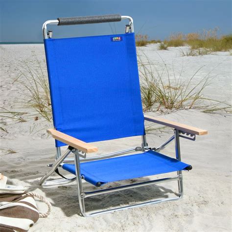 Copa 5 Position Lay Flat Aluminum Beach Chair With Wooden Arms