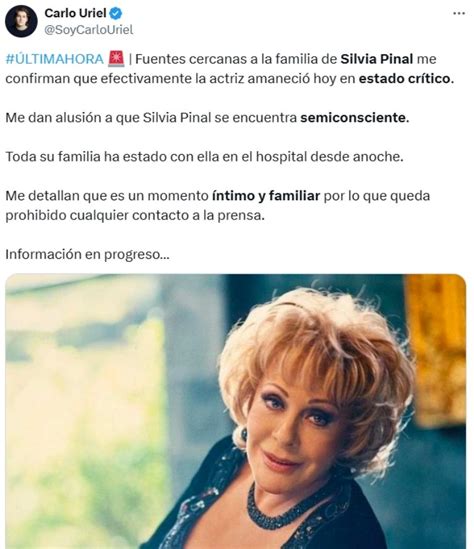 En estado crítico actualizan el reporte de salud de Silvia Pinal