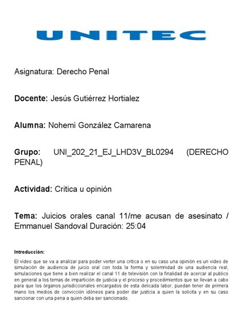 Juicios Orales Canal 11 Pdf Evidencia Ley Derecho Penal