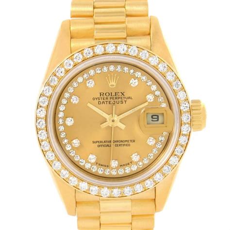 Rolex President Datejust Yellow Gold String Diamond Ladies Watch 69138 Swisswatchexpo