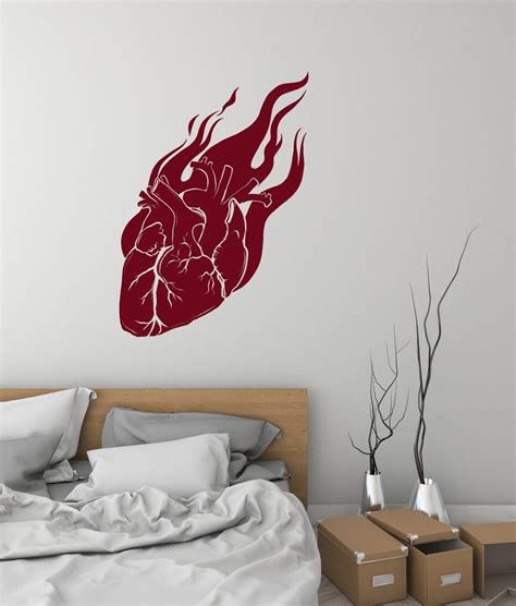 Anatomical Heart Vinyl Wall Decal Fire Love Romantic Stickers Etsy