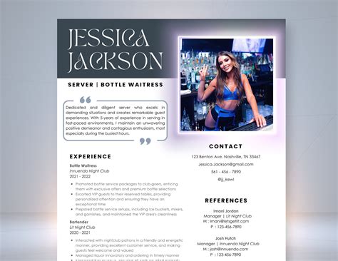 Customizable Bottle Girl, Waitress, Bartender Resume Template With