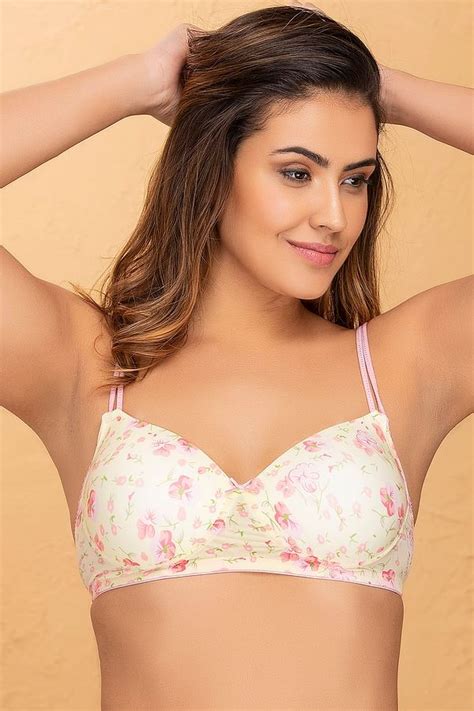 Buy Padded Non Wired Floral Print T Shirt Bra In Light Yellow Online India Best Prices Cod