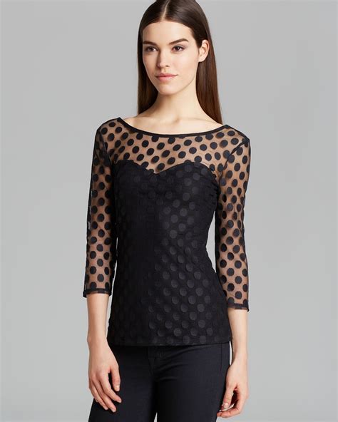 Lyst Guess Top Polka Dot Mesh In Black