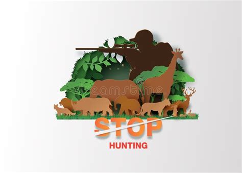 Stop Hunting Animal With Shooter And Bear Stock Vector Illustration