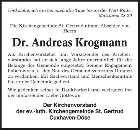 Dr Andreas Krogmann Gedenken Cuxhavener Nachrichten