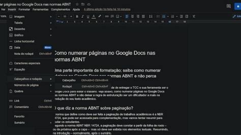 Como numerar páginas no Google Docs nas normas ABNT Aplicativos e