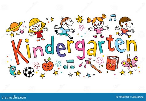 Kindergarten Unique Hand Lettering With Kids Stock Vector