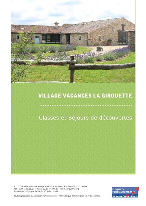 Doc Presentation Village Vacances La Girouette By Fol Ligue De L