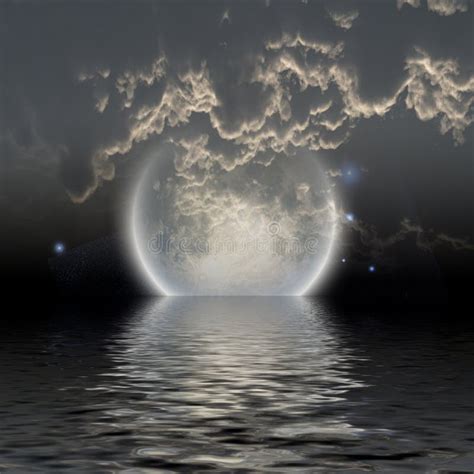 Moon Over Water Stock Illustration Image Of Clouds Illustration