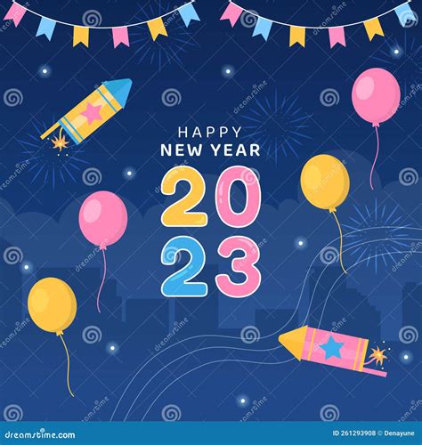 Happy New Year Celebration Flat Cartoon Background Hand Drawn Templates