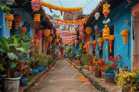 Premium Photo | Colorful decorations adorning homes and streets for the ...