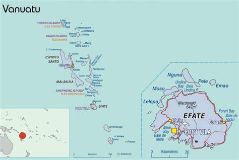 Map of Vanuatu showing Port Vila, the capital on the Island of Efate ...