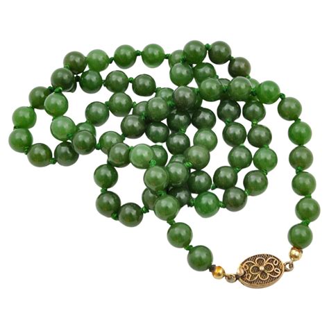 Jadeite Jade Long Single Strand K Gold Beaded Necklace For Sale At