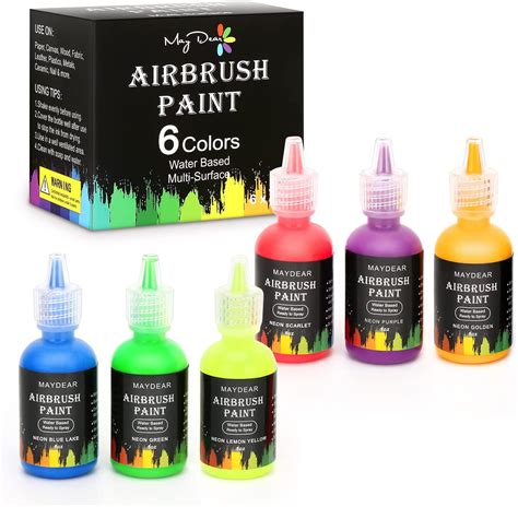 Maydear Airbrush Paint, Professional 6 Colors Acrylic Airbrush Paint ...