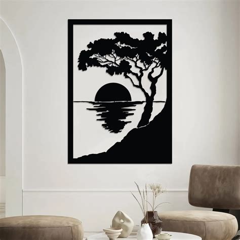 Sunrise Metal Wall Art Sun And Tree Wall Decor Modern Wall Etsy