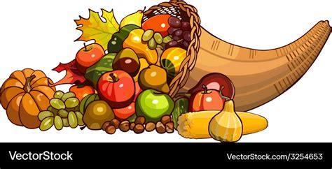 Cornucopia wicker basket with autumn fruits Vector Image